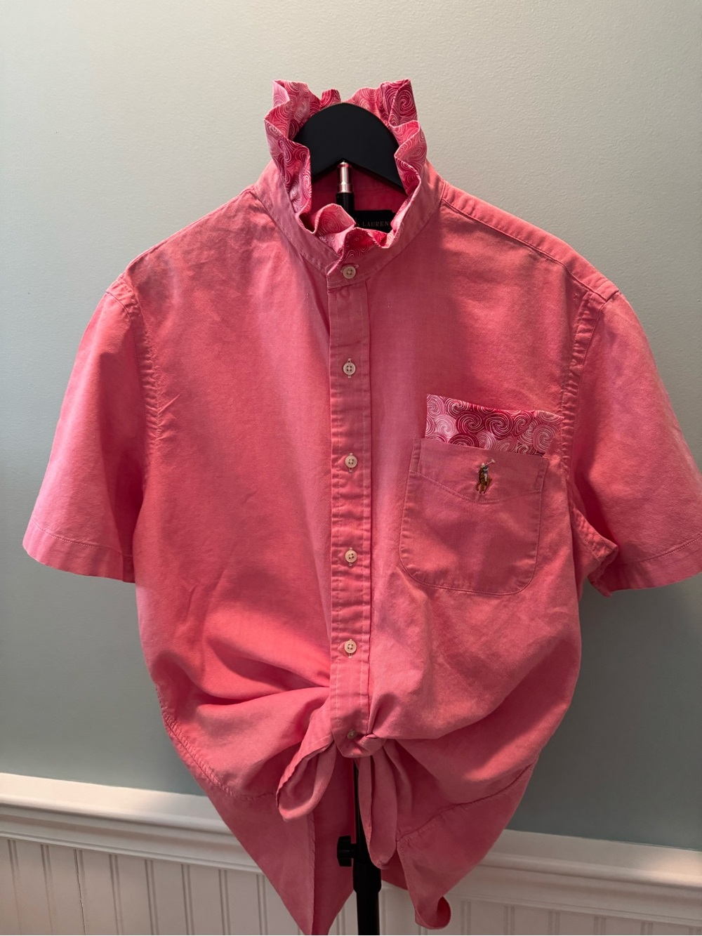 Ralph Lauren Pink Short-Sleeve Blouse with Ruffled Collar